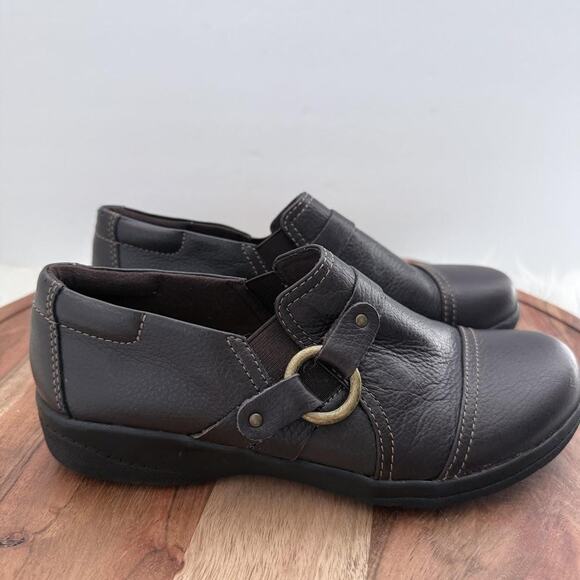 Clarks Collection Shoes Womens Brown Leather Slip Size 5.5 Comfort Insole - Picture 1 of 10